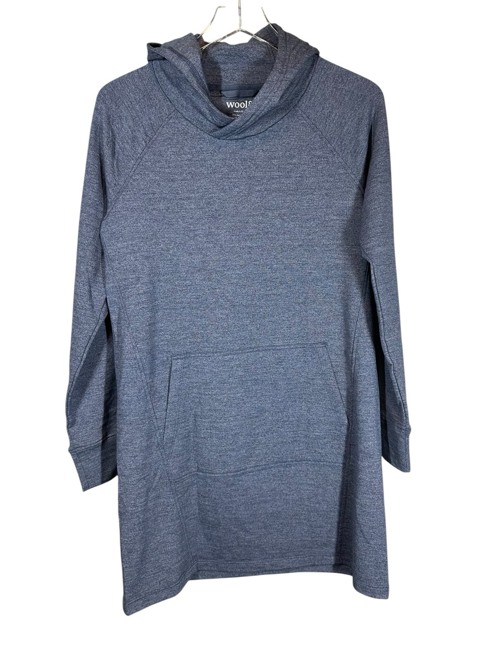 WOOL& Women's Medium Heathered Slate Blue Hooded Pullover Merino Wool